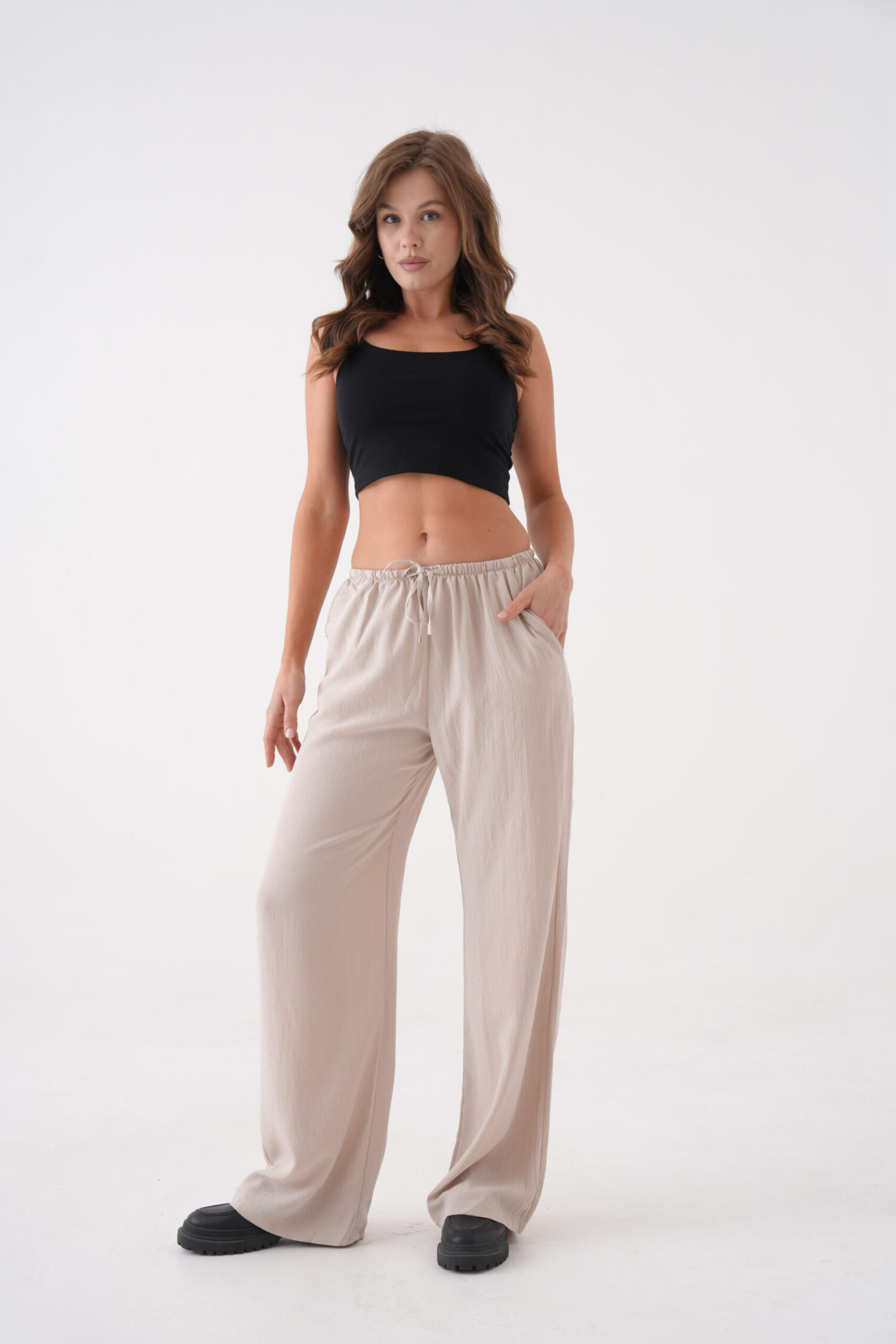 Loose Fit Modal Pants With Elastic Waist And Tie 29092 - First Angels - Globality Store - Women Clothes Wholesale Turkey
