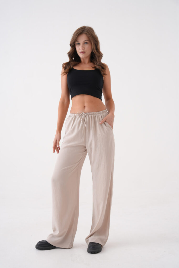 Loose Fit Modal Pants With Elastic Waist And Tie 29092
