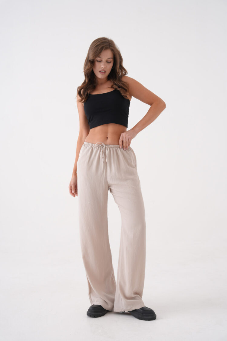 Loose Fit Modal Pants With Elastic Waist And Tie 29092