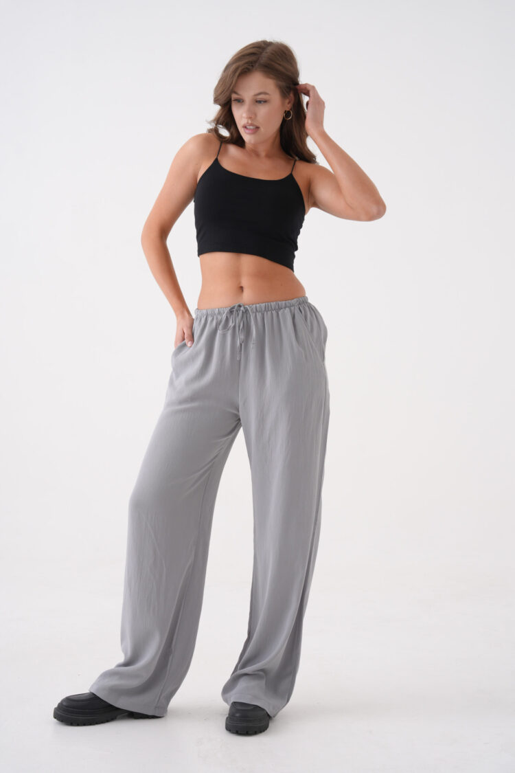 Gray Loose Fit Modal Pants With Elastic Waist And Tie 29092 - First Angels - Globality Store - Women Clothes Wholesale Turkey