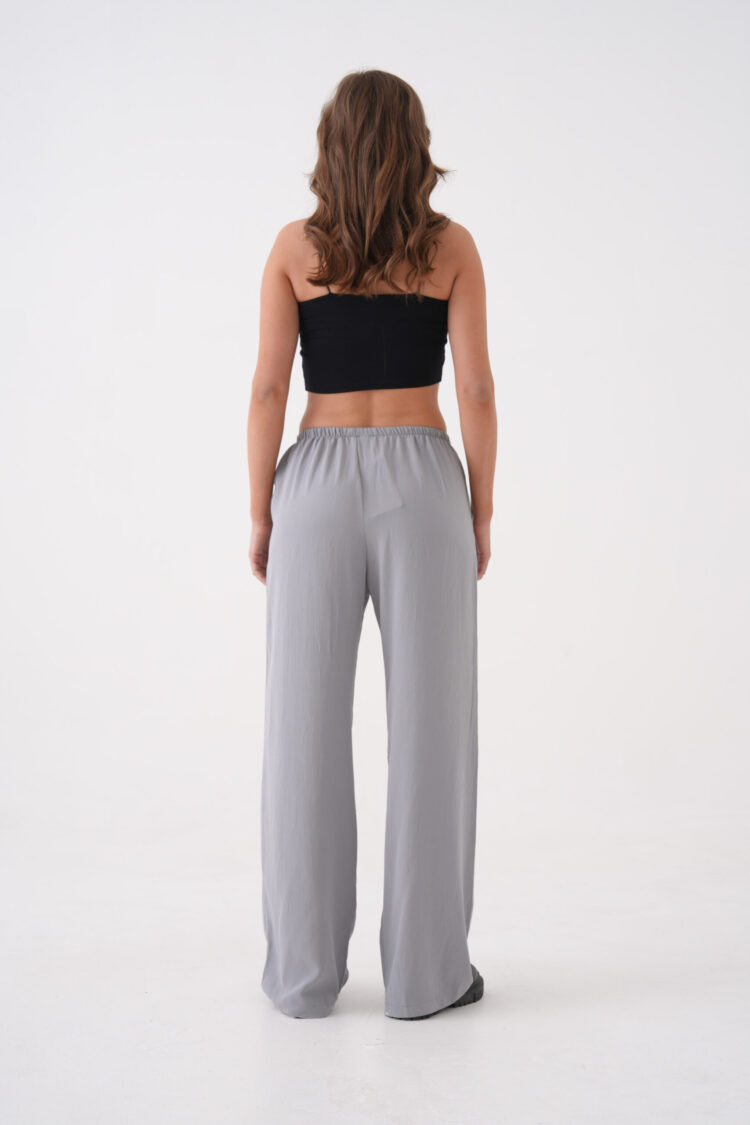 Gray Loose Fit Modal Pants With Elastic Waist And Tie 29092