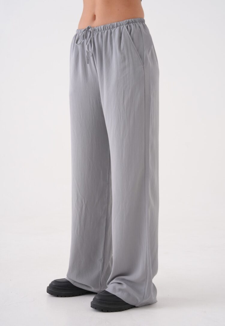 Gray Loose Fit Modal Pants With Elastic Waist And Tie 29092