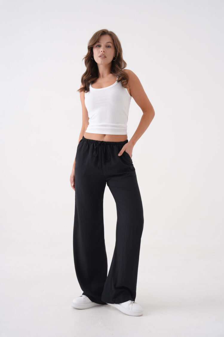 Loose Fit Modal Pants With Elastic Waist And Tie 29092 - First Angels - Globality Store - Women Clothes Wholesale Turkey