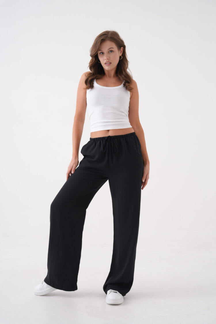 Loose Fit Modal Pants With Elastic Waist And Tie 29092