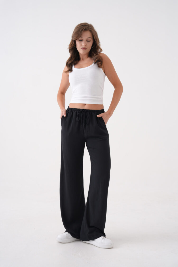 Loose Fit Modal Pants With Elastic Waist And Tie 29092