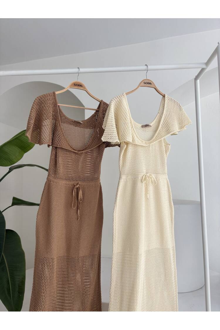 Knitwear Dress With Deep Neckline And Mesh Detail