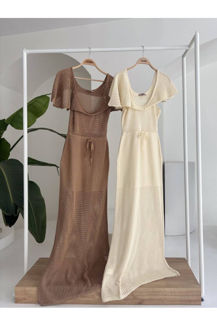 Knitwear Dress With Deep Neckline And Mesh Detail