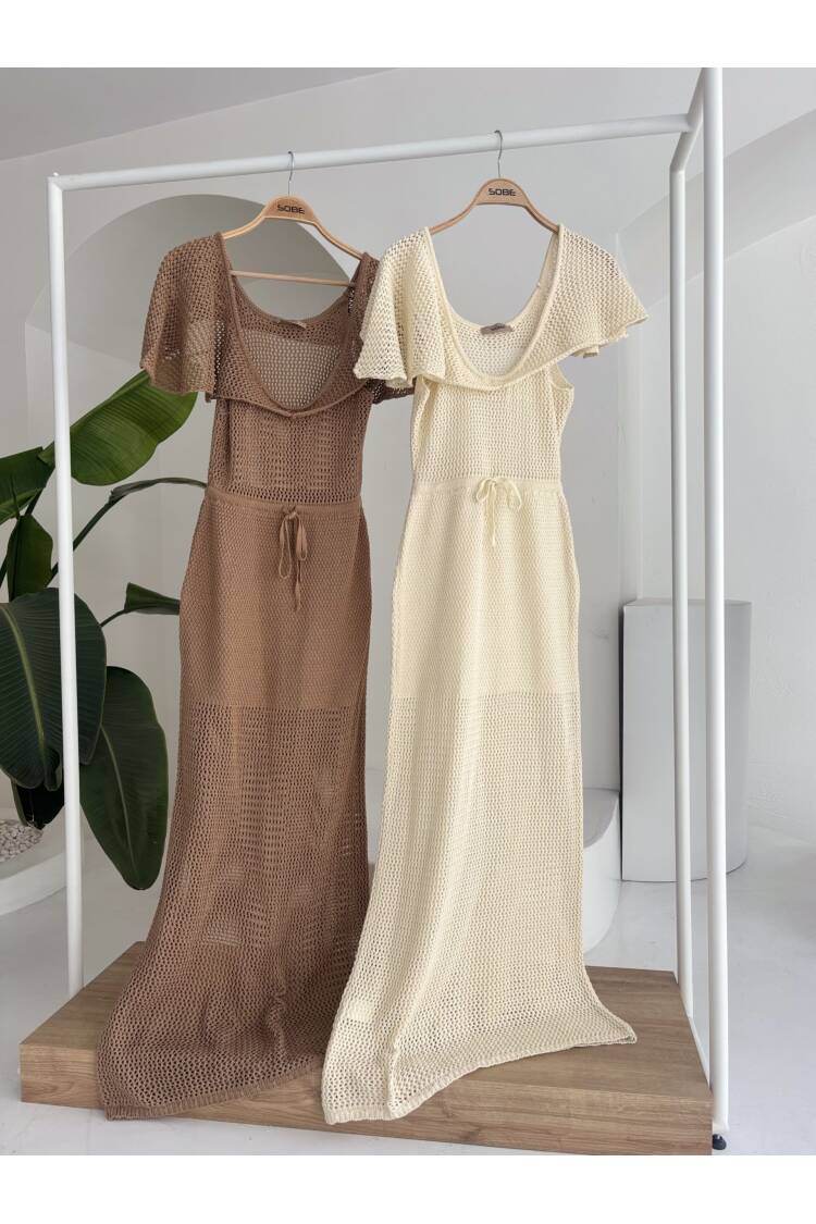Knitwear Dress With Deep Neckline And Mesh Detail