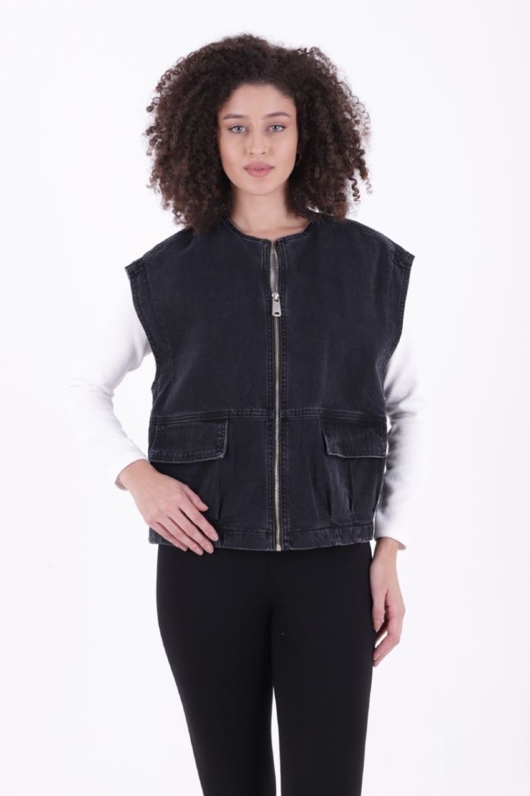 Oversize Denim Vest With Zipper - XLove - Globality Store - Women Clothes Wholesale Turkey