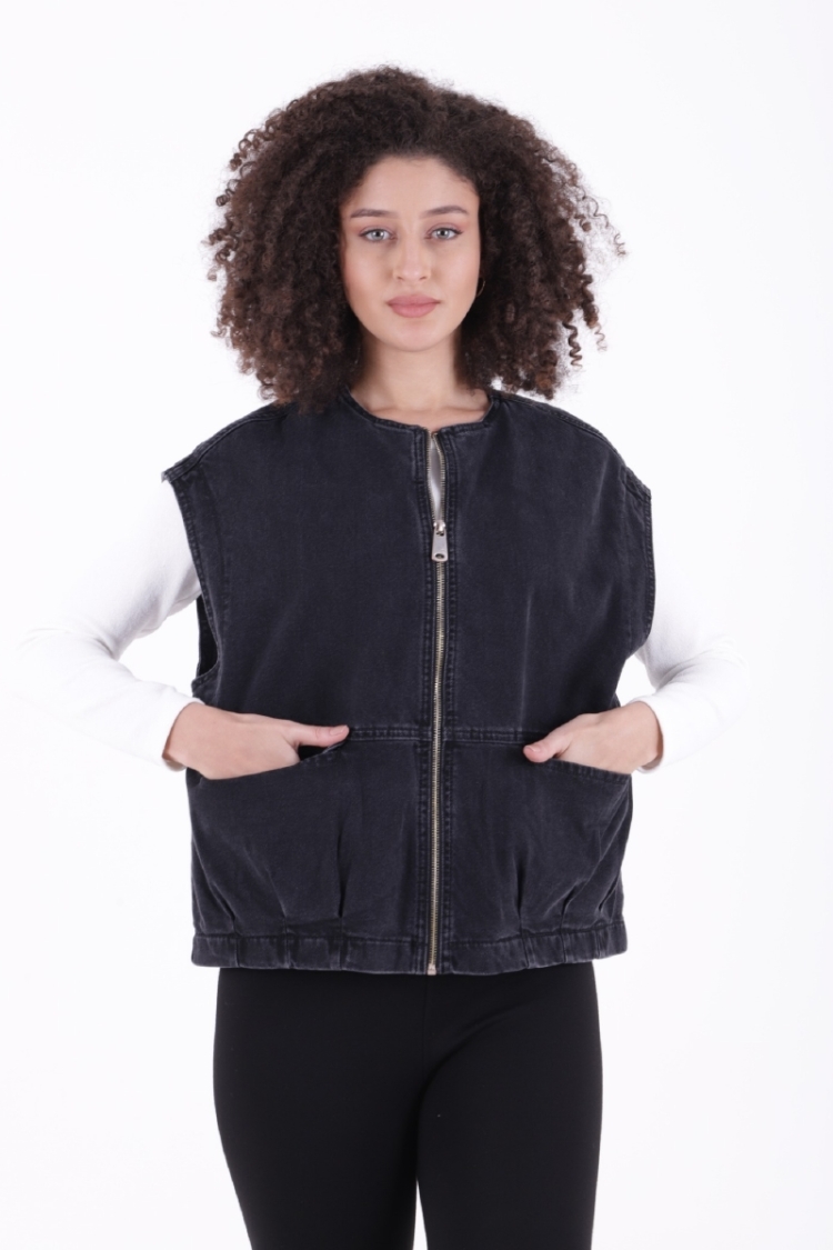 Oversize Denim Vest With Zipper