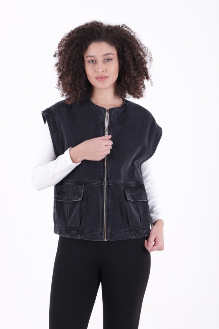 Oversize Denim Vest With Zipper