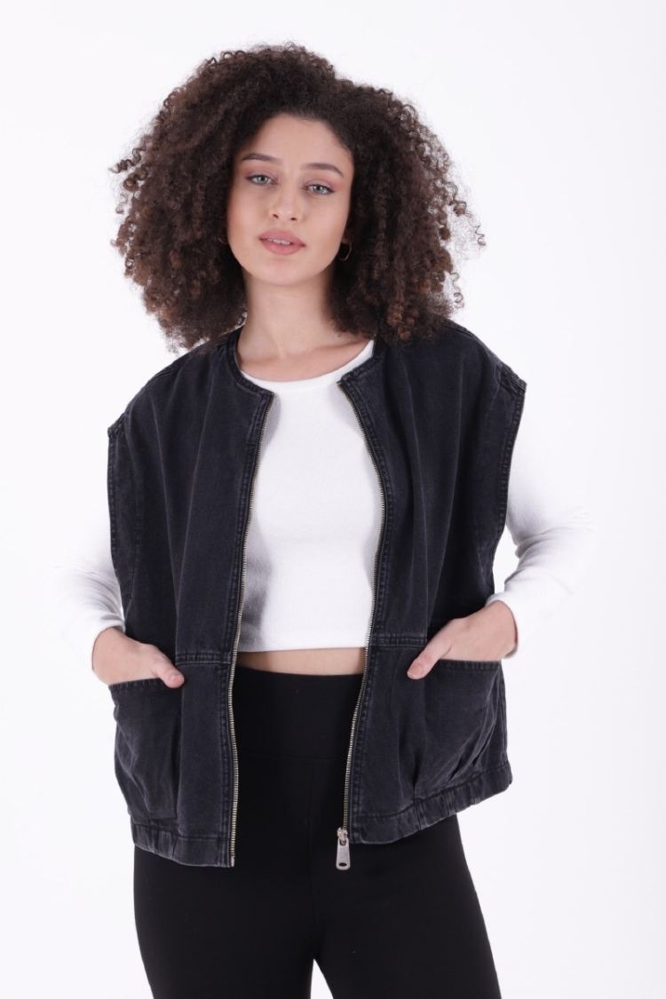 Oversize Denim Vest With Zipper