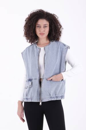 Oversize Denim Vest With Zipper - XLove - Globality Store - Women Clothes Wholesale Turkey