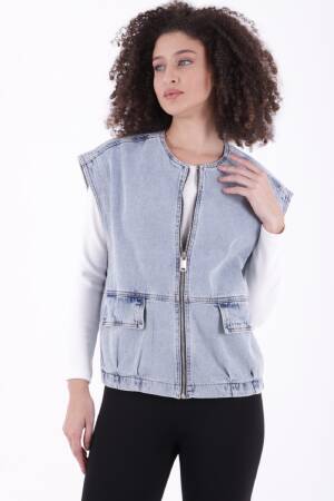 Oversize Denim Vest With Zipper - XLove - Globality Store - Women Clothes Wholesale Turkey