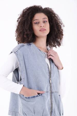 Oversize Denim Vest With Zipper - XLove - Globality Store - Women Clothes Wholesale Turkey