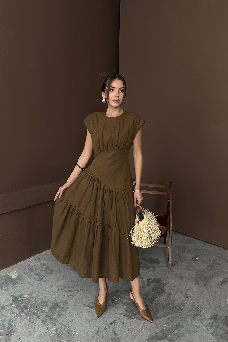 WholesaleRuffle Detailed Linen Dress