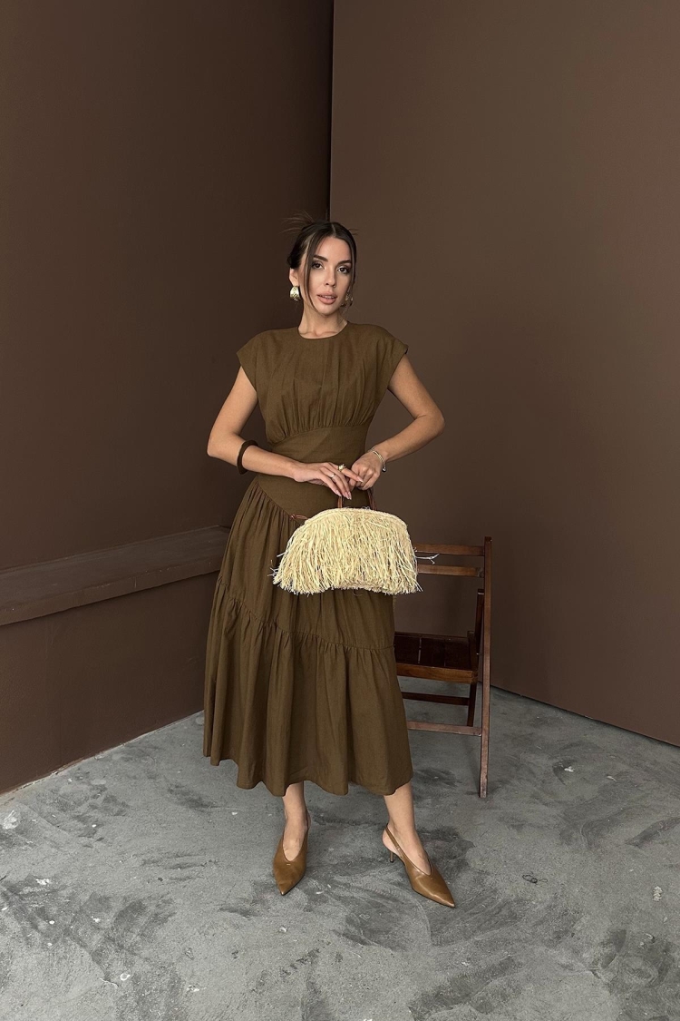 WholesaleRuffle Detailed Linen Dress