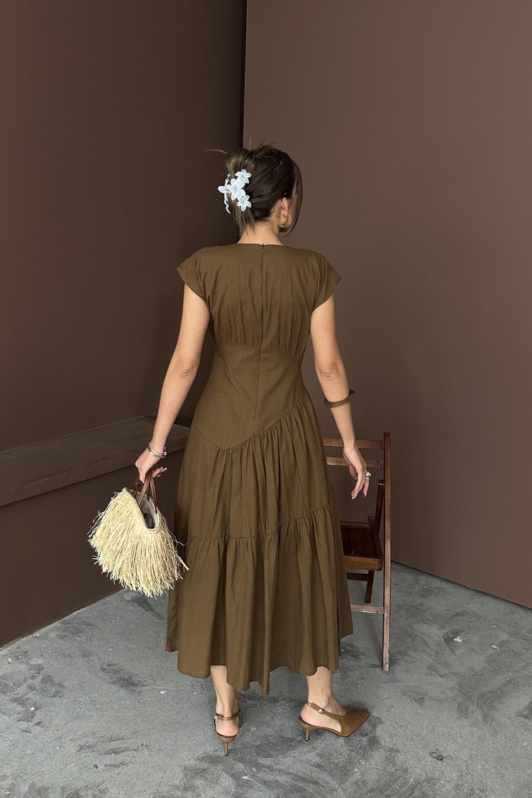 WholesaleRuffle Detailed Linen Dress