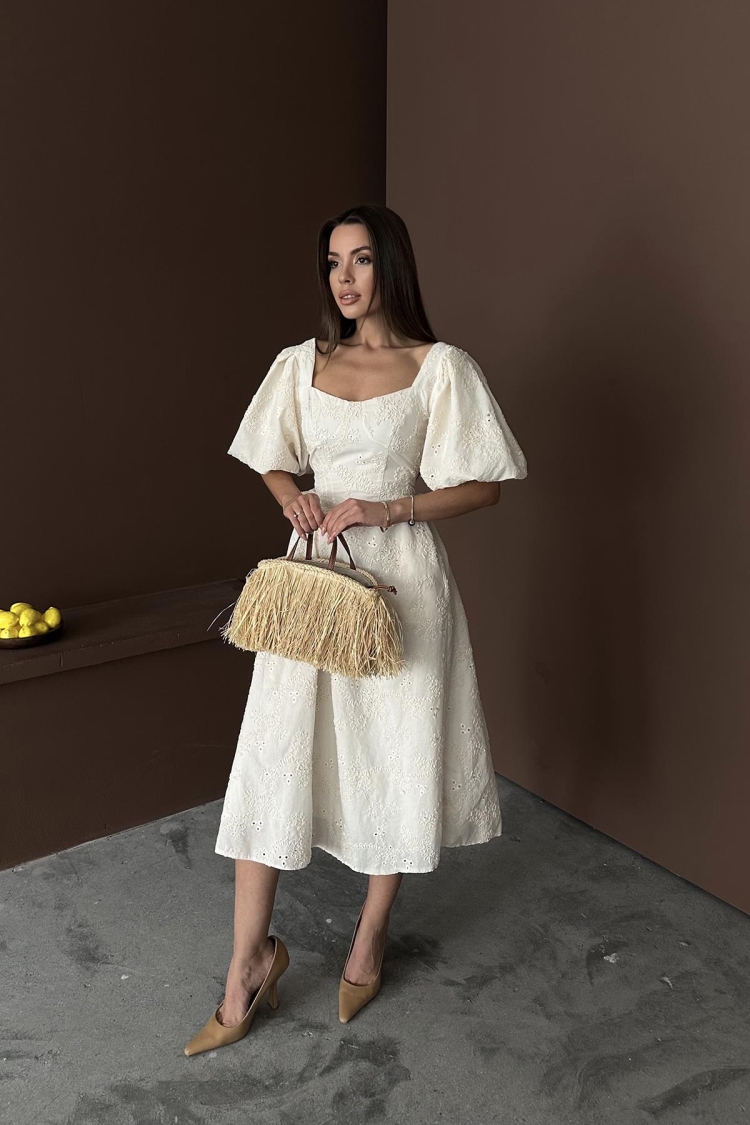 WholesaleBalloon Sleeve Lace Embroidery Dress
