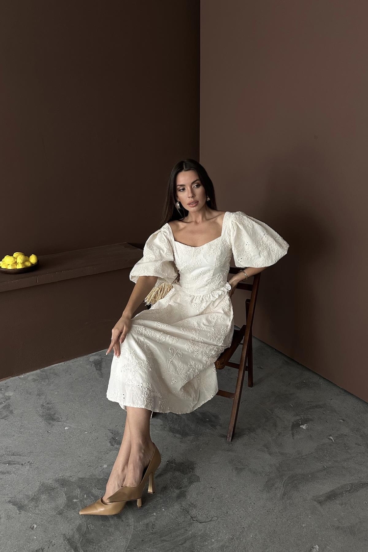 WholesaleBalloon Sleeve Lace Embroidery Dress