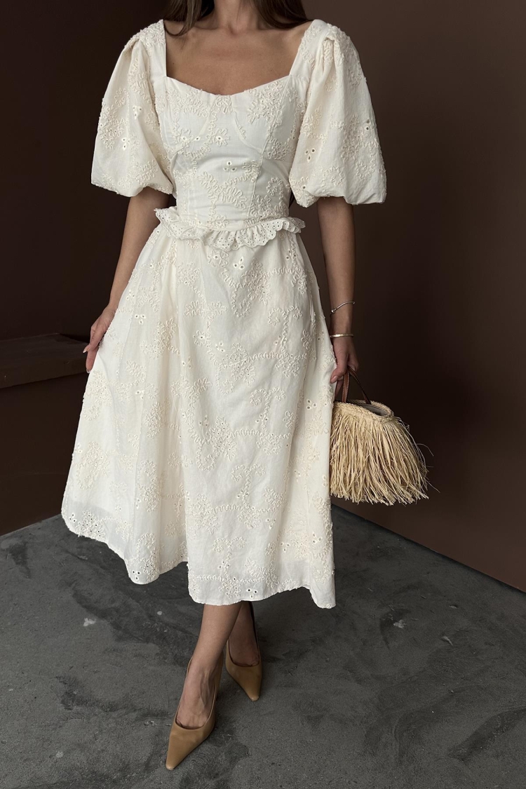 WholesaleBalloon Sleeve Lace Embroidery Dress