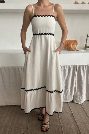 WholesaleStripe Detail Linen Dress - Elisa - Globality Store - Women Clothes Wholesale Turkey