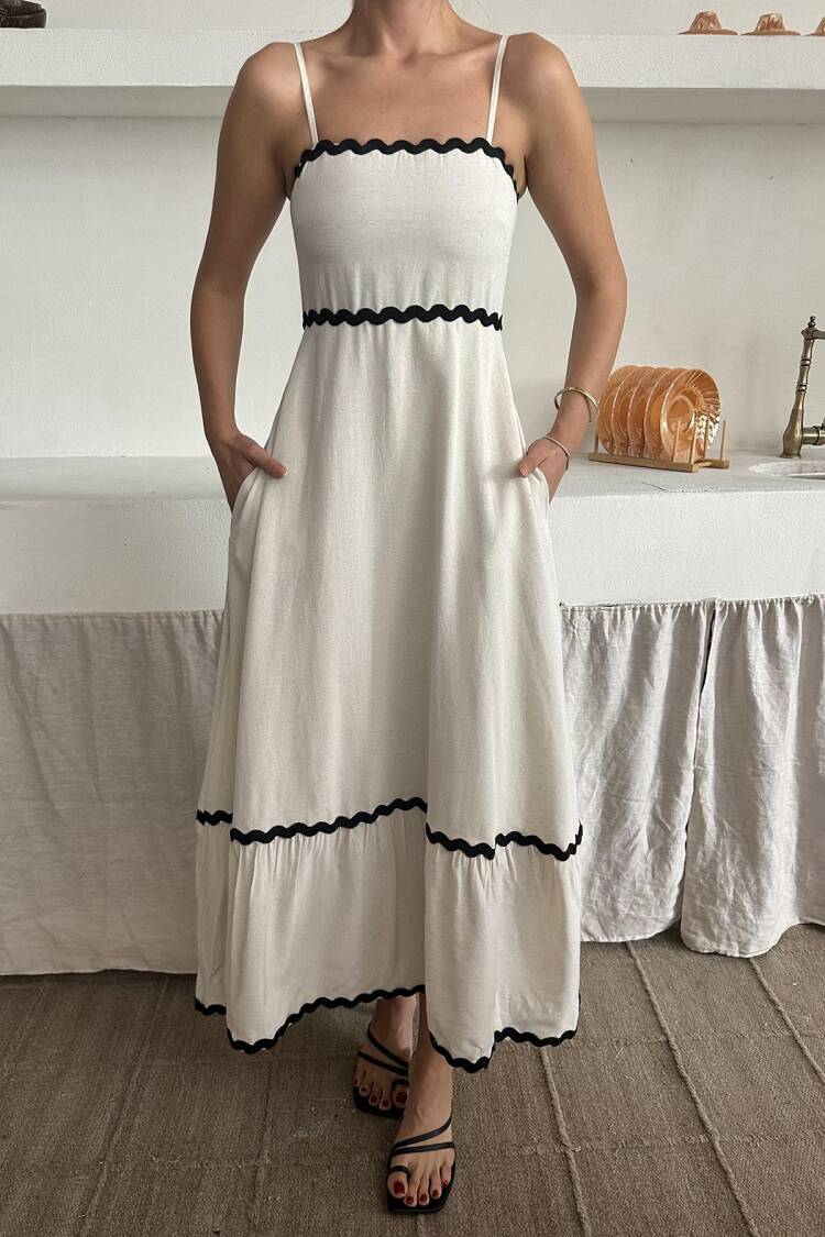 WholesaleStripe Detail Linen Dress