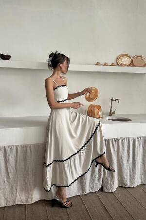 WholesaleStripe Detail Linen Dress - Elisa - Globality Store - Women Clothes Wholesale Turkey