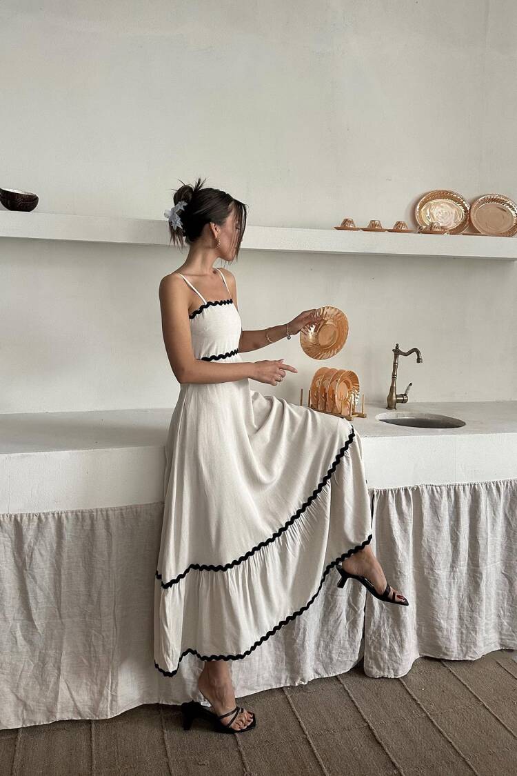 WholesaleStripe Detail Linen Dress