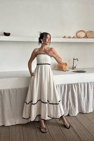 WholesaleStripe Detail Linen Dress - Elisa - Globality Store - Women Clothes Wholesale Turkey