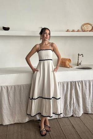 WholesaleStripe Detail Linen Dress - Elisa - Globality Store - Women Clothes Wholesale Turkey