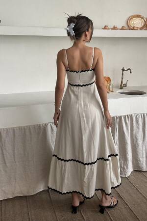 WholesaleStripe Detail Linen Dress - Elisa - Globality Store - Women Clothes Wholesale Turkey