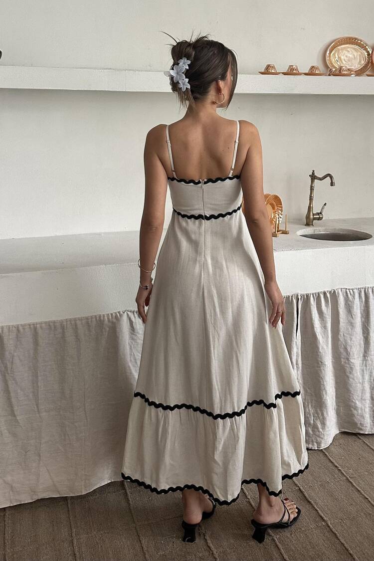 WholesaleStripe Detail Linen Dress