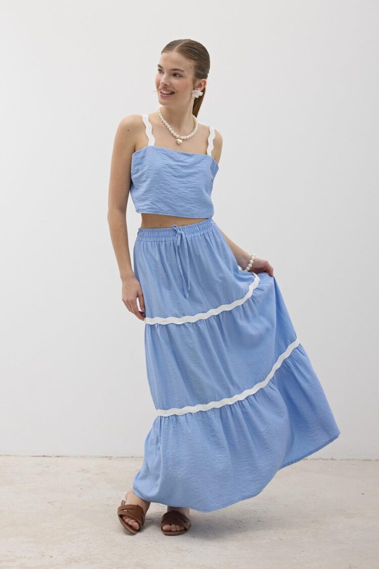 Elastic Waist Water Stone Pattern Long Skirt