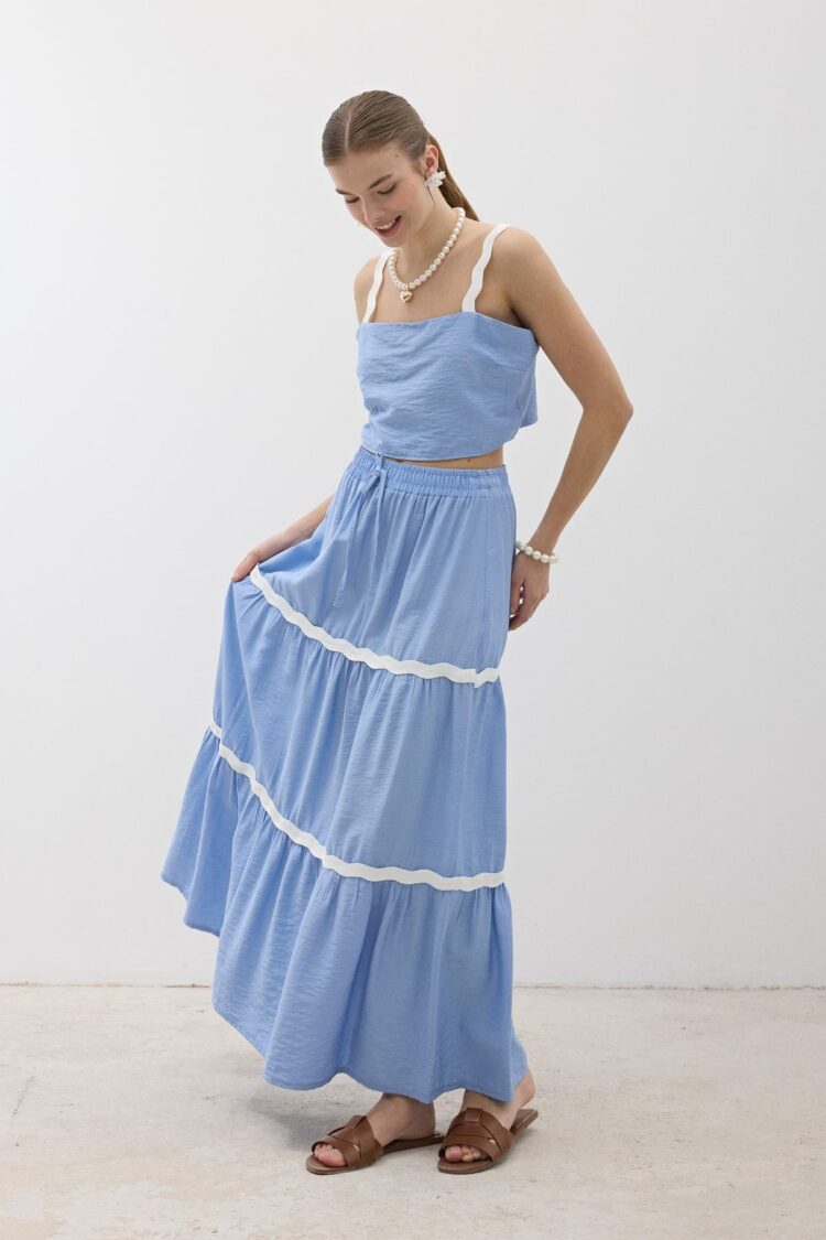 Elastic Waist Water Stone Pattern Long Skirt
