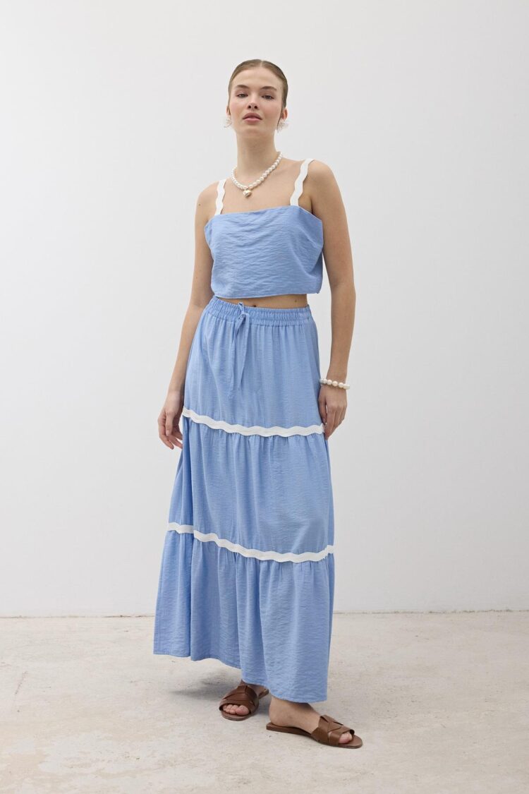 Elastic Waist Water Stone Pattern Long Skirt - Levure - Globality Store - Women Clothes Wholesale Turkey