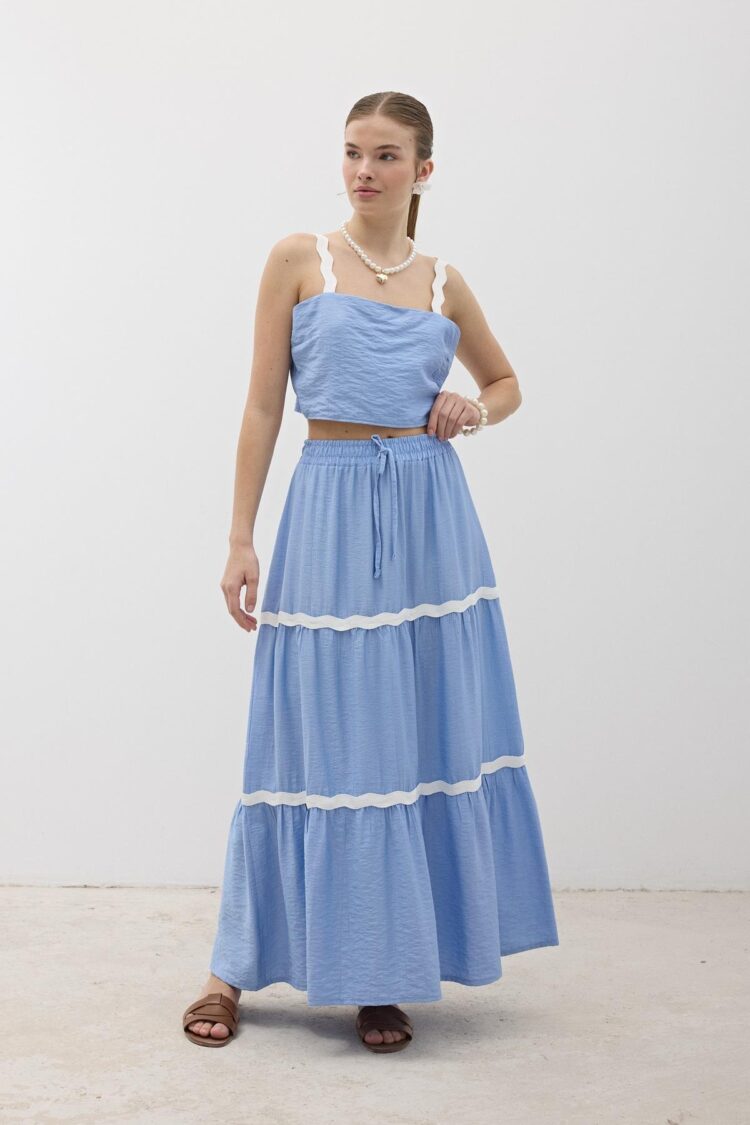 Elastic Waist Water Stone Pattern Long Skirt