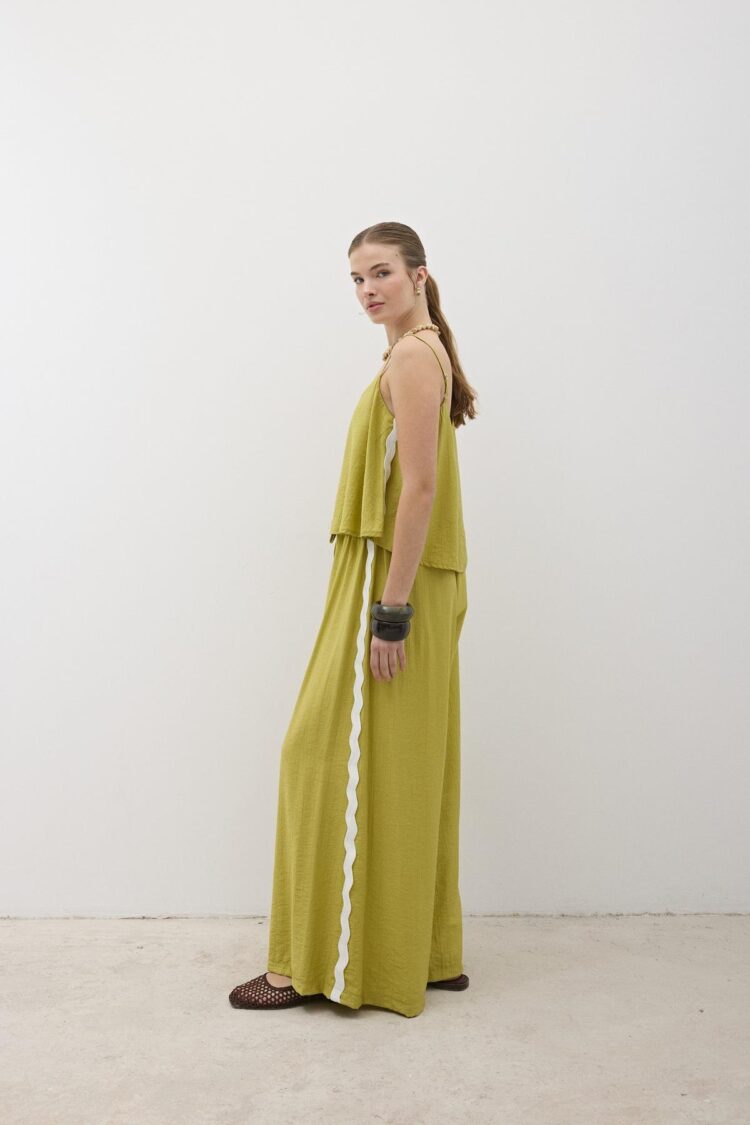 Elastic Waist Water Stone Detailed Pants Oil