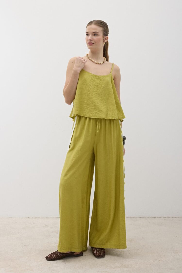 Elastic Waist Water Stone Detailed Pants Oil - Levure - Globality Store - Women Clothes Wholesale Turkey
