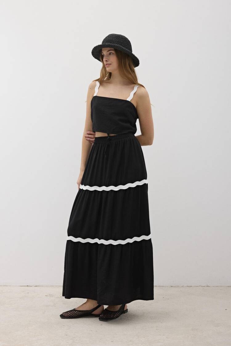 Elastic Waist Water Stone Pattern Long Skirt