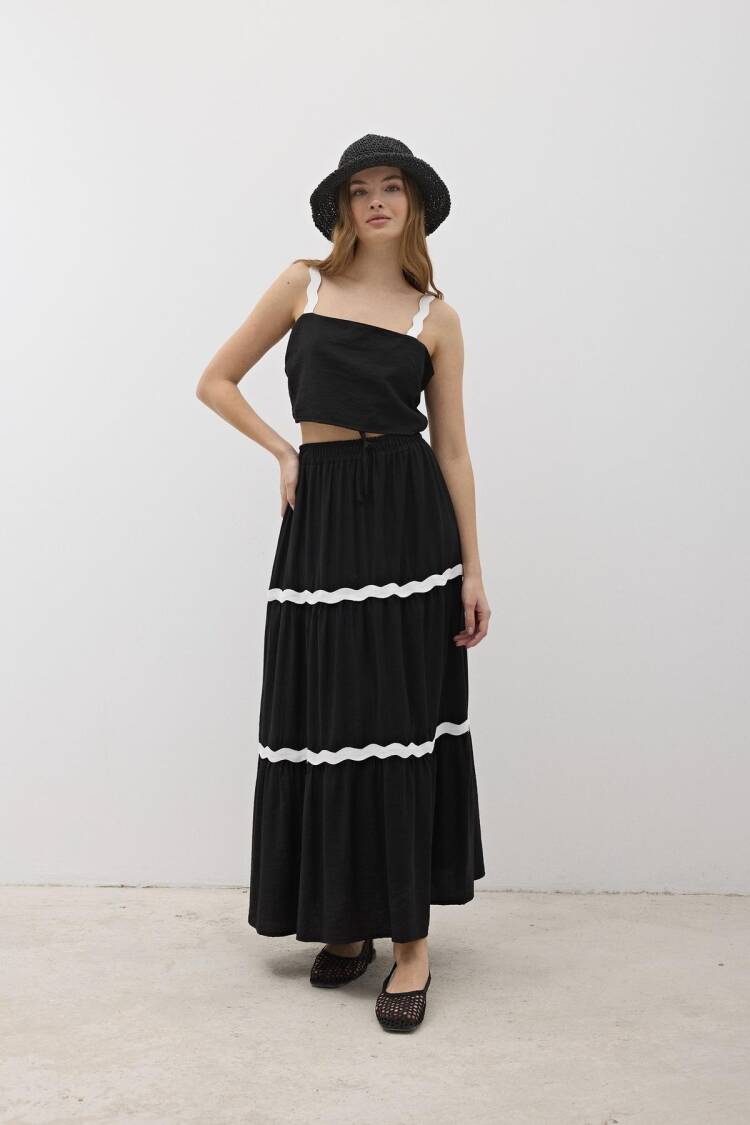Elastic Waist Water Stone Pattern Long Skirt - Levure - Globality Store - Women Clothes Wholesale Turkey