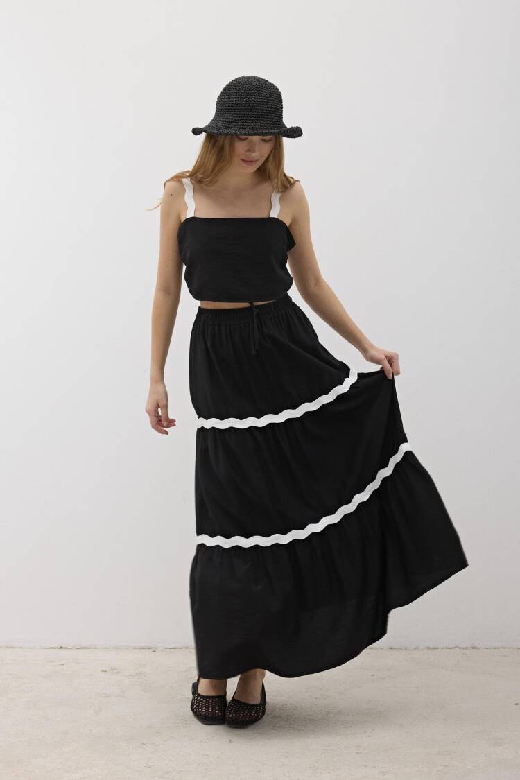 Elastic Waist Water Stone Pattern Long Skirt