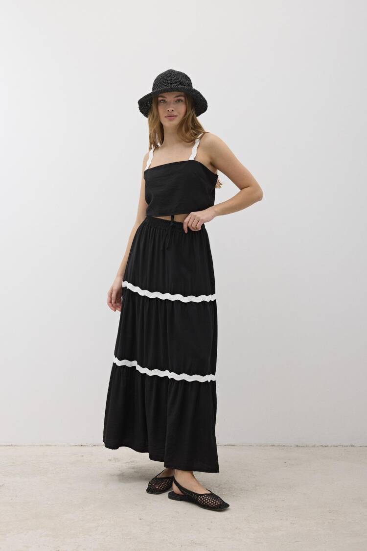 Elastic Waist Water Stone Pattern Long Skirt