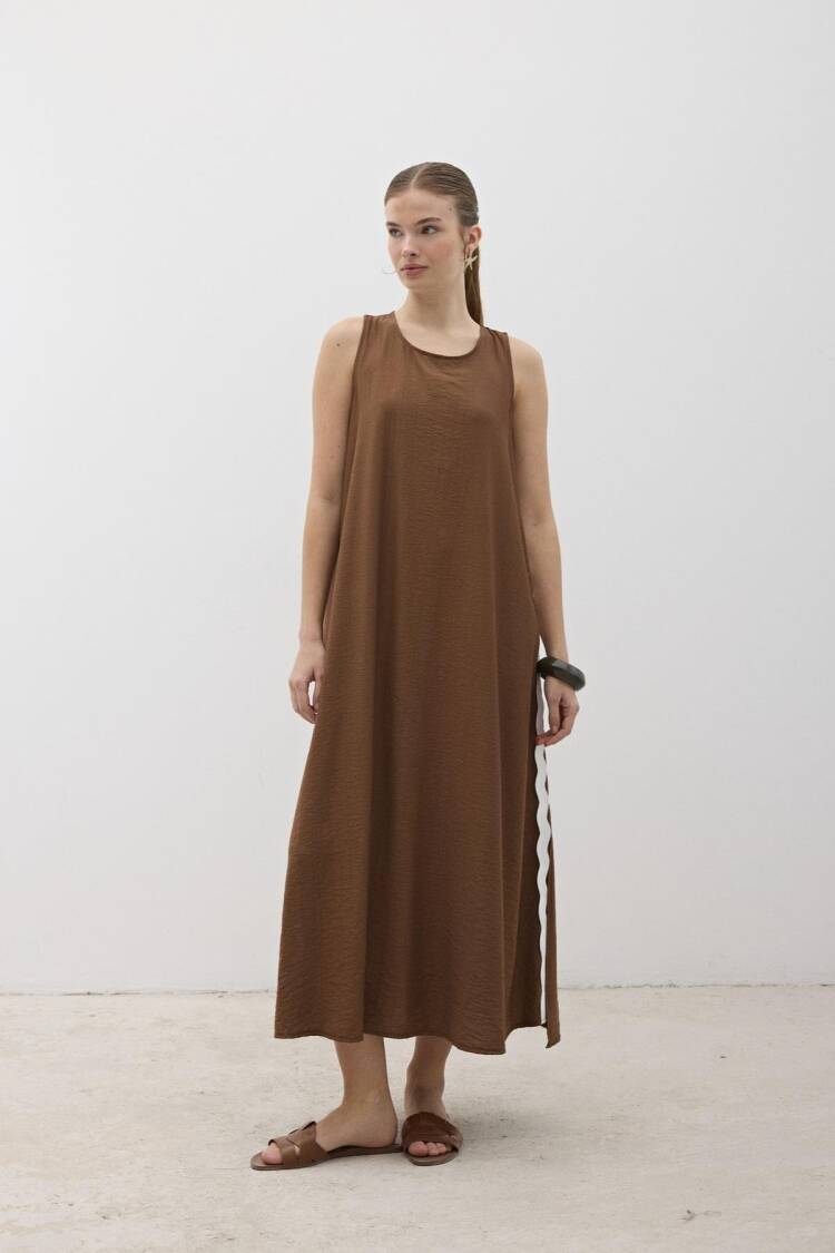 Water Stone Detailed Dress Brown - Levure - Globality Store - Women Clothes Wholesale Turkey