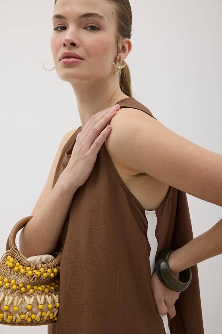 Water Stone Detailed Dress Brown