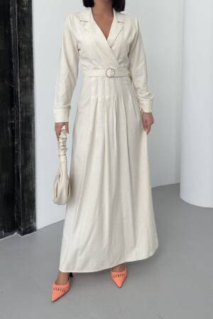 Linen Dress With Belt - My Fashion - Globality Store - Women Clothes Wholesale Turkey