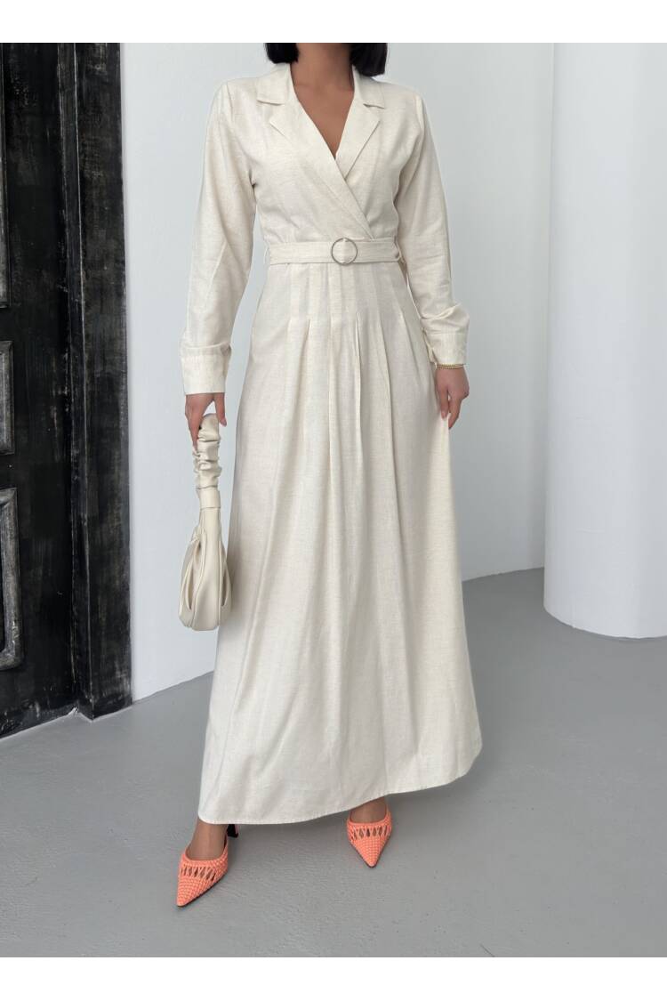 Linen Dress With Belt - My Fashion - Globality Store - Women Clothes Wholesale Turkey
