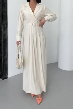 Linen Dress With Belt - My Fashion - Globality Store - Women Clothes Wholesale Turkey