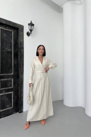 Linen Dress With Belt - My Fashion - Globality Store - Women Clothes Wholesale Turkey