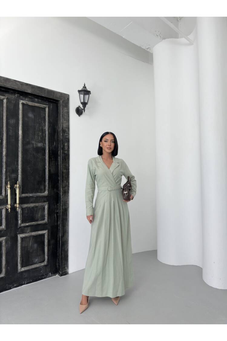 Linen Dress With Belt - My Fashion - Globality Store - Women Clothes Wholesale Turkey
